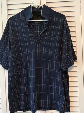 Greg Norman Collection Navy Windowpane Polo